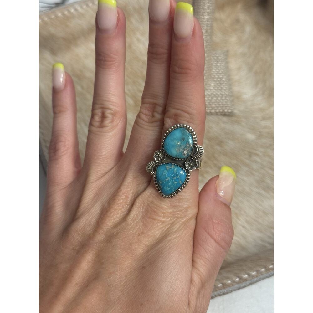 Turquoise Double-Stone Sterling-Style Statement Ring - Blue
